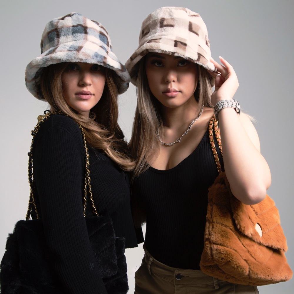 Chic Checkered Bucket Hat in Blue and Brown